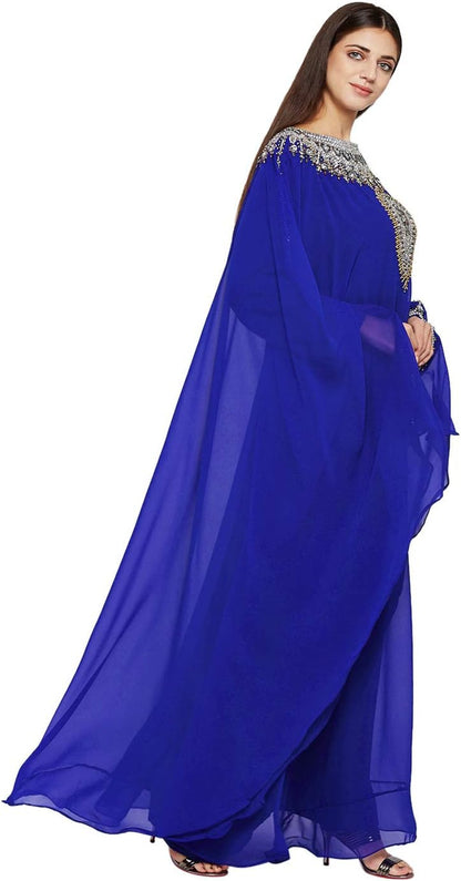 Women Dubai Kaftan Farasha Caftan Long Maxi Dress Long Sleeves Georgette Ethnic, Bridal, Evening, Party with Free Scarf