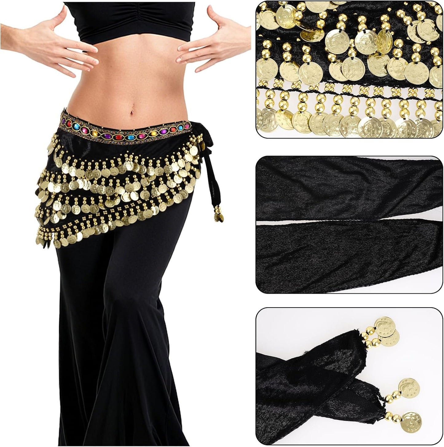 Women'S Belly Dance Hip Scarf with Gold Coins Triangular Belly Dancing Wrap Belt for Performance Dance Festival
