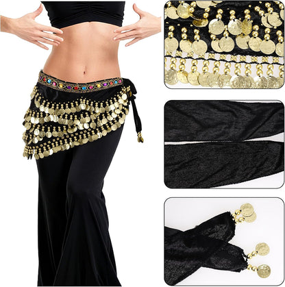 Women'S Belly Dance Hip Scarf with Gold Coins Triangular Belly Dancing Wrap Belt for Performance Dance Festival