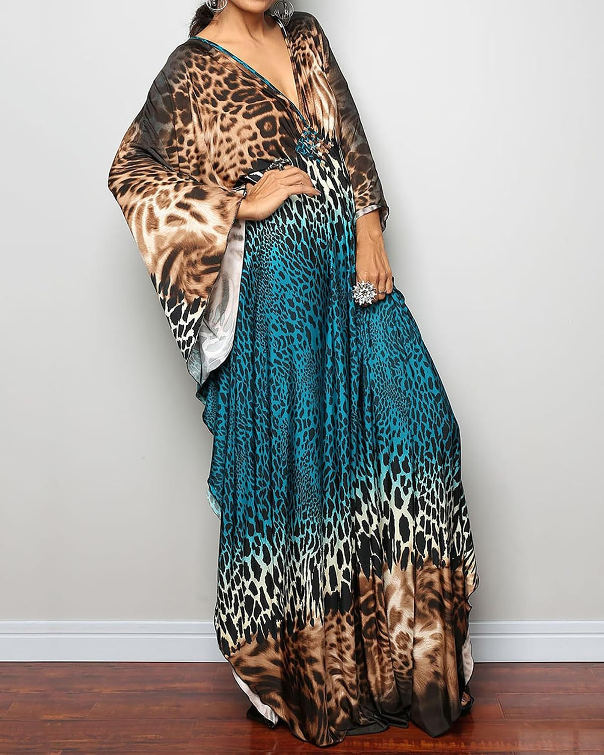 Women Ethnic Print Kaftan Beach Dress plus Size Swimsuit Cover up | Lightweight and Comfortable Swimwear, Batwing Sleeves Caftans, Loungerwear or Outdoor Walking