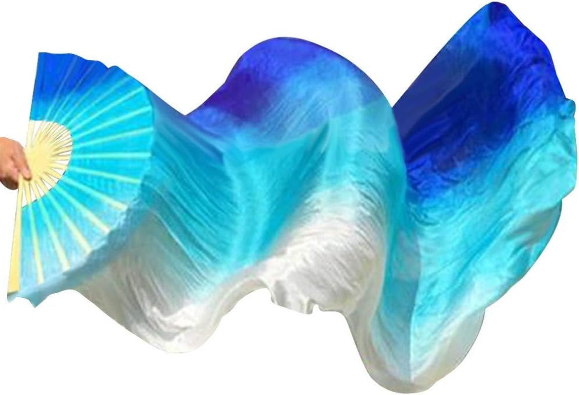 1 Pair(Left+Right) Women Real Silk Belly Dance Fan Veil, Length 180Cm Width 90Cm