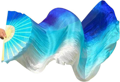 1 Pair(Left+Right) Women Real Silk Belly Dance Fan Veil, Length 180Cm Width 90Cm