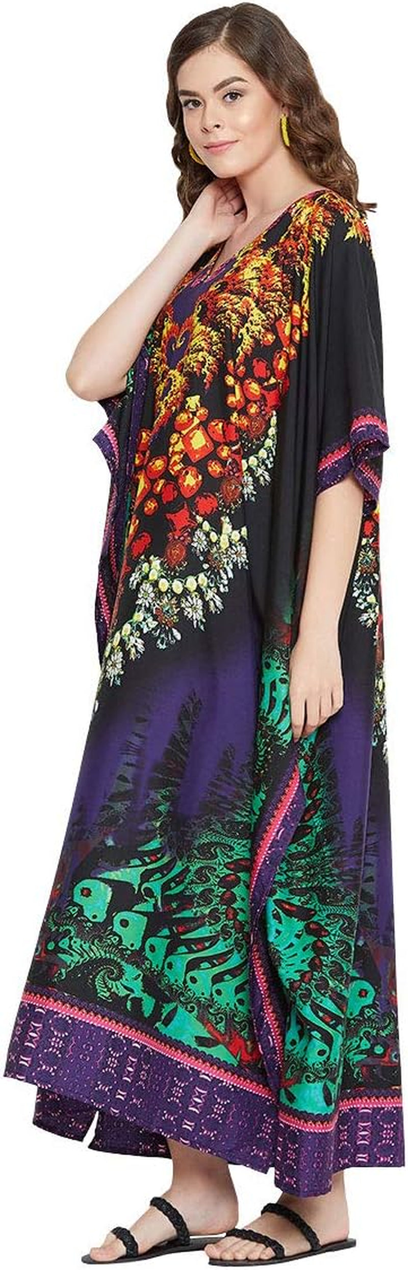 Women Polyester Casual Long plus Size Beach Caftan Cover up Maxi Dress 1X–3X Summer Kaftan Dresses for Women