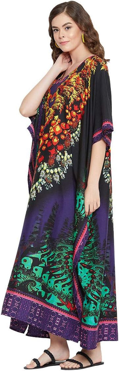 Women Polyester Casual Long plus Size Beach Caftan Cover up Maxi Dress 1X–3X Summer Kaftan Dresses for Women