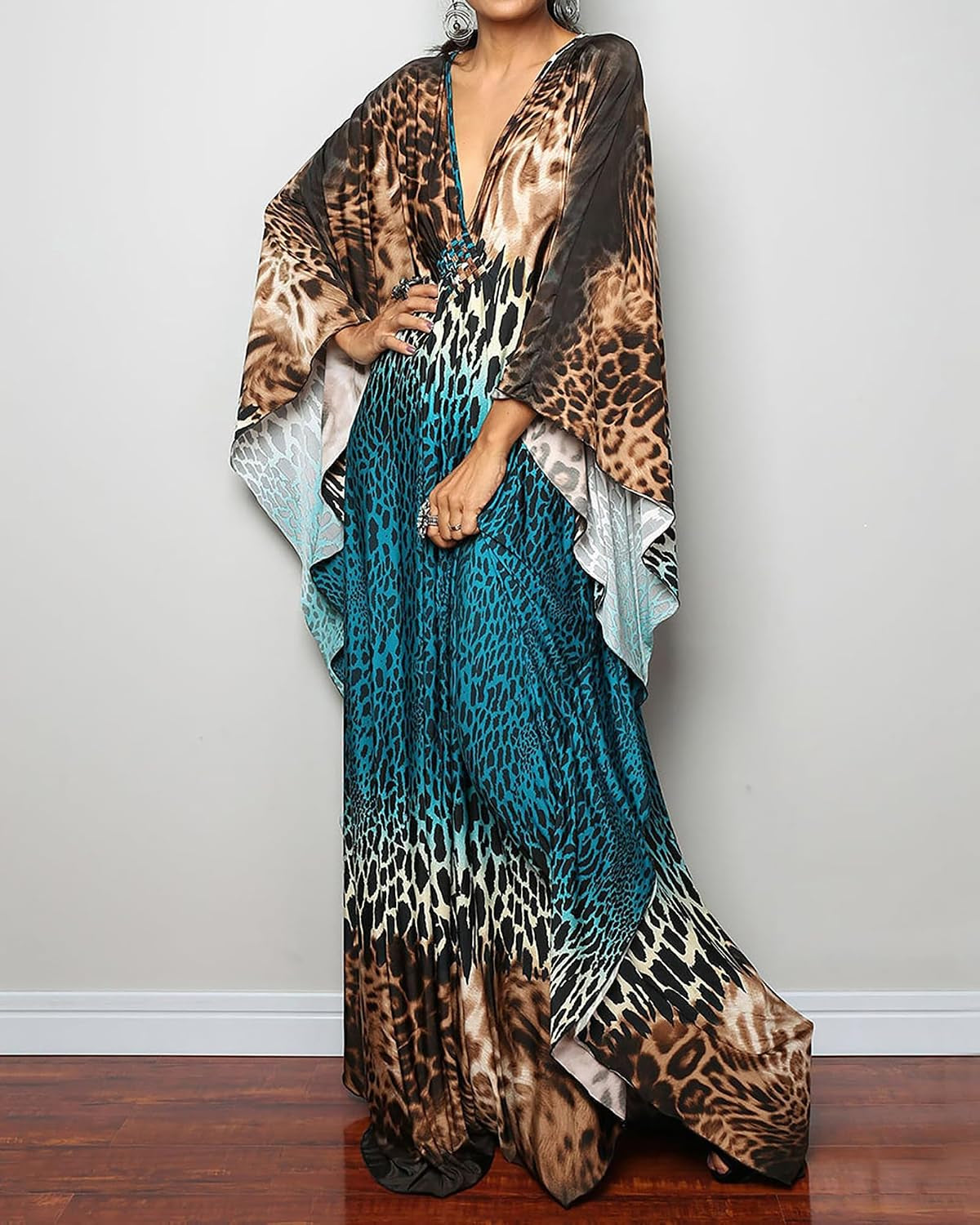 Women Ethnic Print Kaftan Beach Dress plus Size Swimsuit Cover up | Lightweight and Comfortable Swimwear, Batwing Sleeves Caftans, Loungerwear or Outdoor Walking