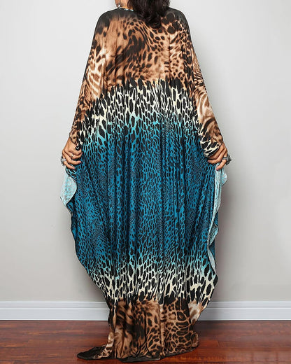 Women Ethnic Print Kaftan Beach Dress plus Size Swimsuit Cover up | Lightweight and Comfortable Swimwear, Batwing Sleeves Caftans, Loungerwear or Outdoor Walking